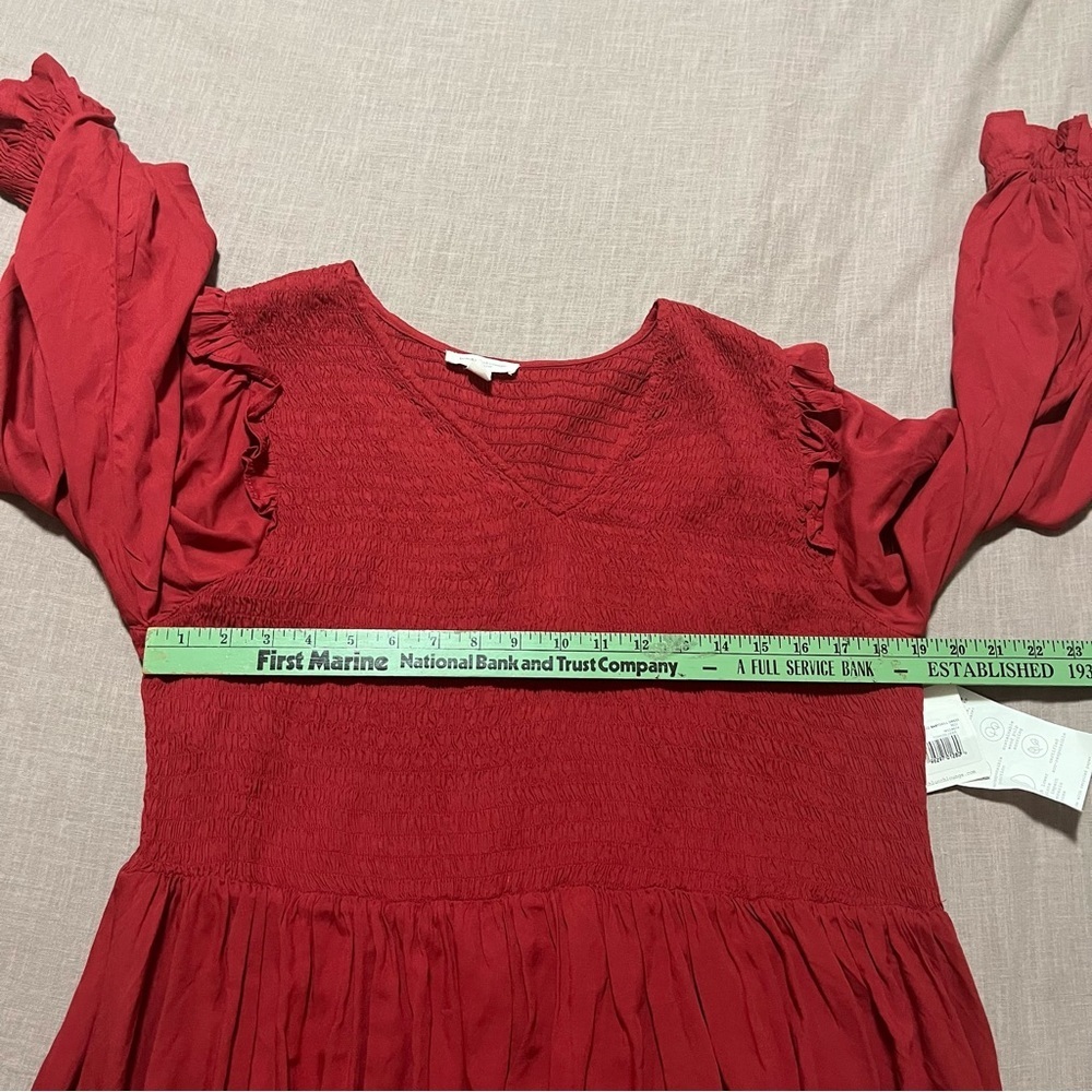 NWT beachlunchlounge Red Long Sleeve Dress Ruffles Smocking Plus Size XXL - Picture 8 of 8